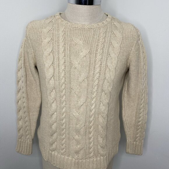 L.L. Bean Sweaters - LL Bean Cable Knit Sweater Women's L Cream Cotton Fisherman Crew Neck Classic
